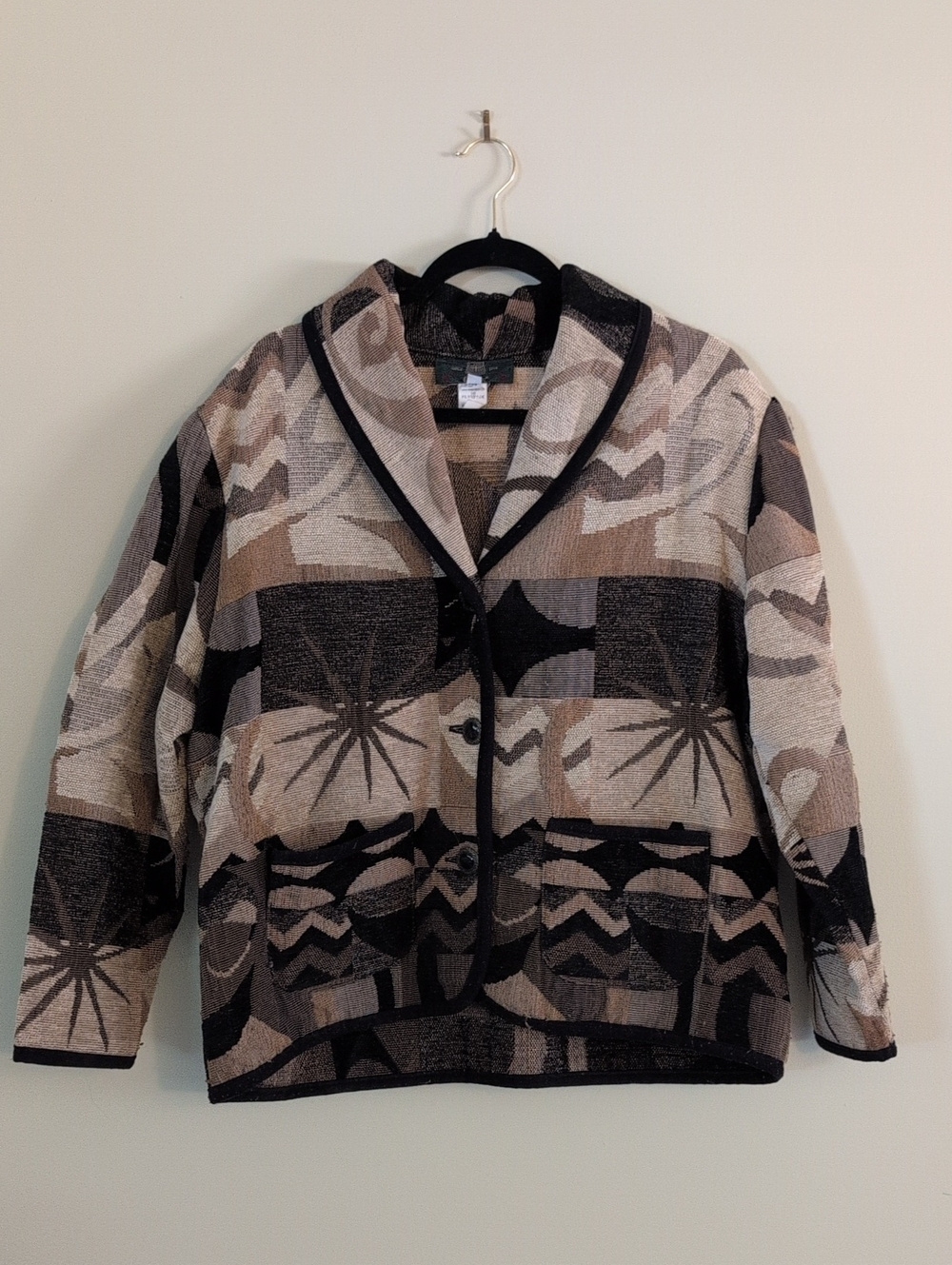 Orvis Geometric Knit Blazer Jacket in Beige, Black & Taupe
